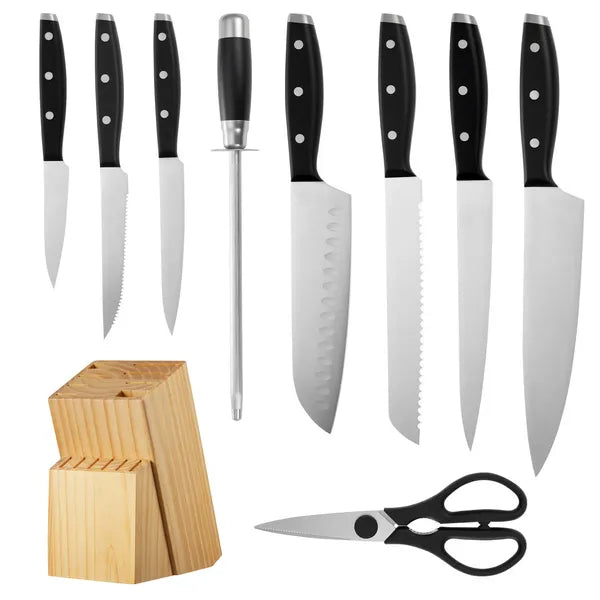 15-Piece Kitchen Knife Set with Block & Sharpener, High Carbon Stainless Steel Ultra Sharp Knives for Home Cooking
