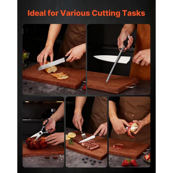 15-Piece Kitchen Knife Set with Block & Sharpener, High Carbon Stainless Steel Ultra Sharp Knives for Home Cooking