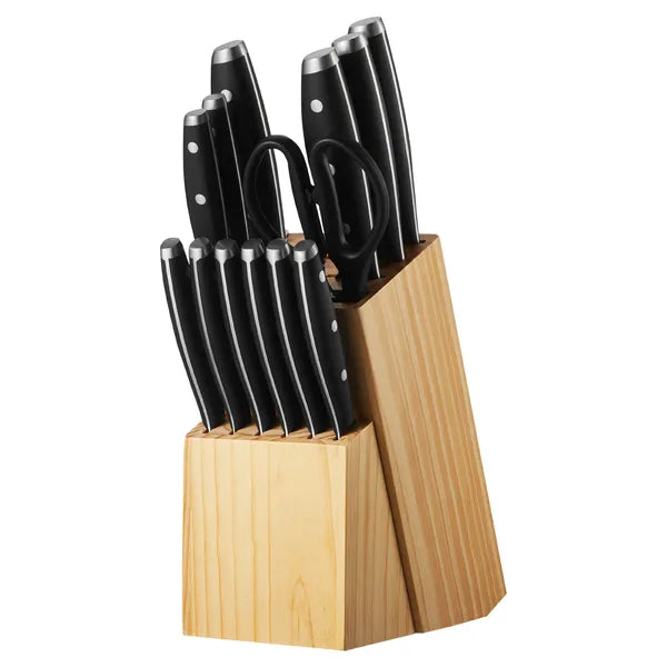 15-Piece Kitchen Knife Set with Block & Sharpener, High Carbon Stainless Steel Ultra Sharp Knives for Home Cooking