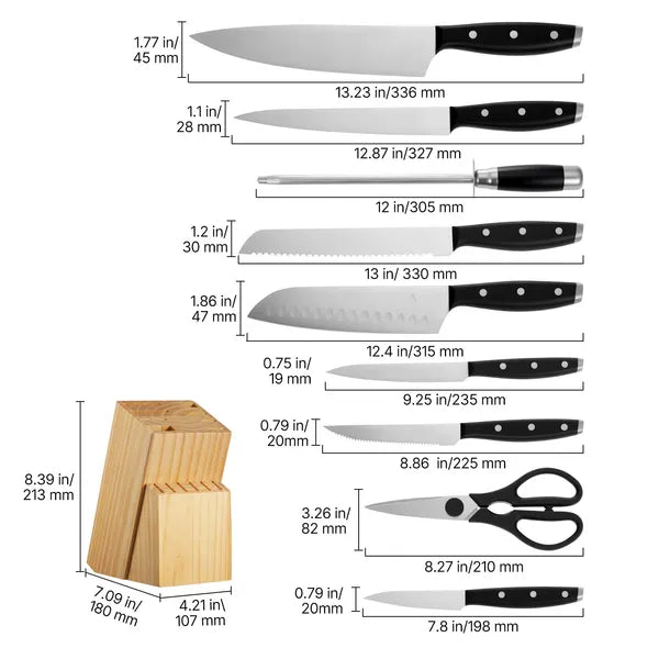 15-Piece Kitchen Knife Set with Block & Sharpener, High Carbon Stainless Steel Ultra Sharp Knives for Home Cooking