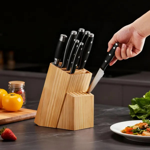 15-Piece Kitchen Knife Set with Block & Sharpener, High Carbon Stainless Steel Ultra Sharp Knives for Home Cooking