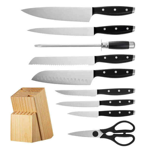 15-Piece Kitchen Knife Set with Block & Sharpener, High Carbon Stainless Steel Ultra Sharp Knives for Home Cooking