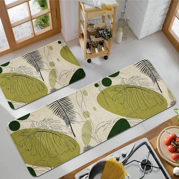 Aeelleea Boho Kitchen Rug Set of 2, Palm Leaf Anti Fatigue Floor Mats, Non Slip Washable Rubber Backing Rugs for Kitchen Hallway Decor