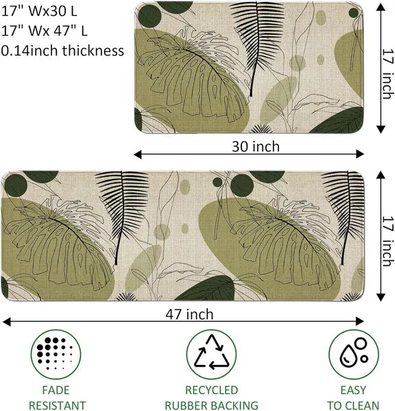 Aeelleea Boho Kitchen Rug Set of 2, Palm Leaf Anti Fatigue Floor Mats, Non Slip Washable Rubber Backing Rugs for Kitchen Hallway Decor