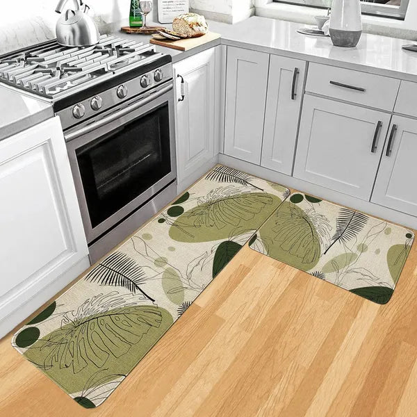 Aeelleea Boho Kitchen Rug Set of 2, Palm Leaf Anti Fatigue Floor Mats, Non Slip Washable Rubber Backing Rugs for Kitchen Hallway Decor