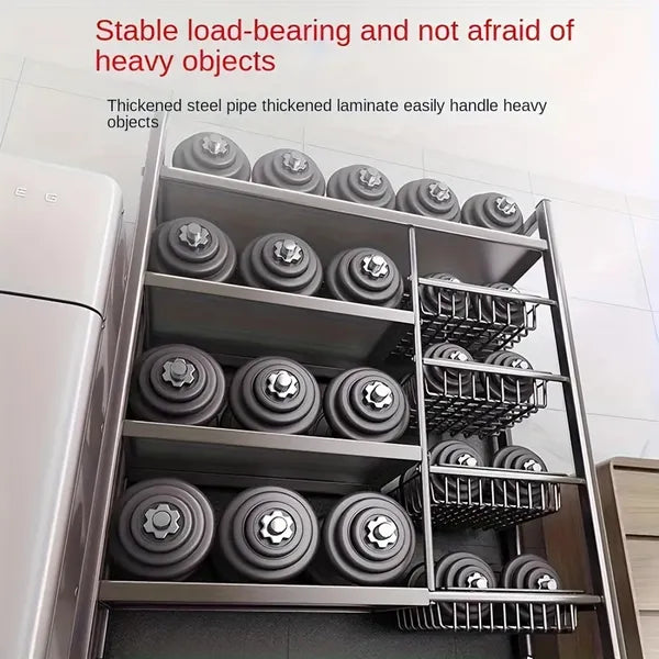 4-Tier Carbon Steel Storage Rack with 3 Detachable Mesh Baskets, Rolling Utility Cart for Kitchen Pantry Bathroom Organizer