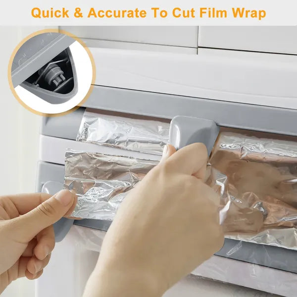 Aeelleea Wall Mount Paper Towel Holder with Cutter, 14.84in Multi Roll Dispenser for Plastic Wrap, Aluminum Foil, Kitchen Bathroom Storage Organizer