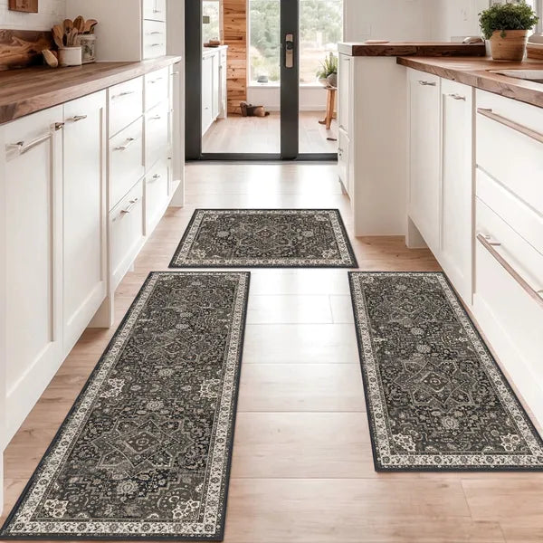 3 Piece Washable Kitchen Rug Set, Non Slip TPR Backing Absorbent Floor Mats for Sink, Farmhouse Kitchen Decor