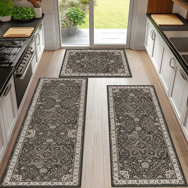 3 Piece Washable Kitchen Rug Set, Non Slip TPR Backing Absorbent Floor Mats for Sink, Farmhouse Kitchen Decor
