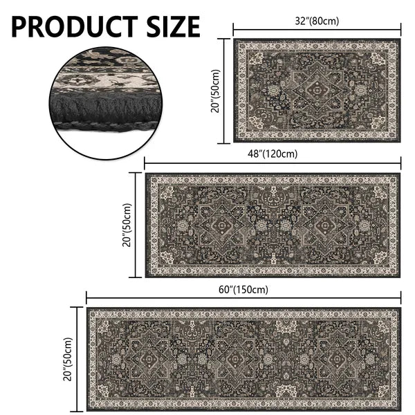 3 Piece Washable Kitchen Rug Set, Non Slip TPR Backing Absorbent Floor Mats for Sink, Farmhouse Kitchen Decor