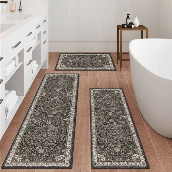 3 Piece Washable Kitchen Rug Set, Non Slip TPR Backing Absorbent Floor Mats for Sink, Farmhouse Kitchen Decor
