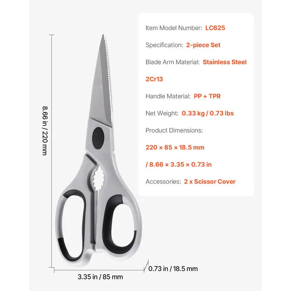 2 Pack Heavy Duty Stainless Steel Kitchen Shears, Sharp Multipurpose Kitchen Scissors for Meat, Chicken Bone, Vegetables & Herbs, Dishwasher Safe