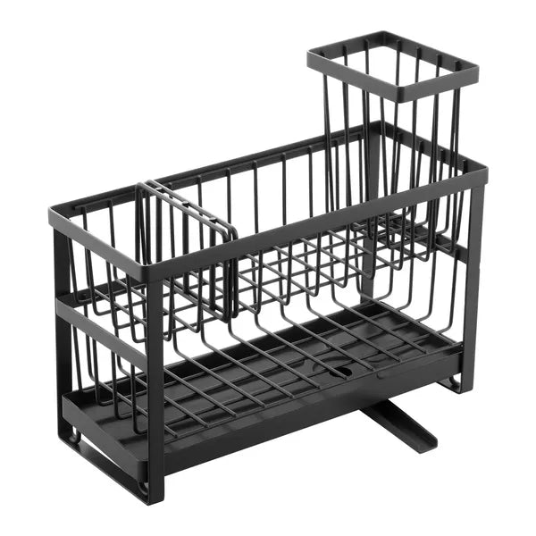 Kitchen Sink Caddy Organizer, Carbon Steel Countertop Sink Storage Rack with 360° Rotatable Drain Spout for Sponges, Brushes & Dish Soap