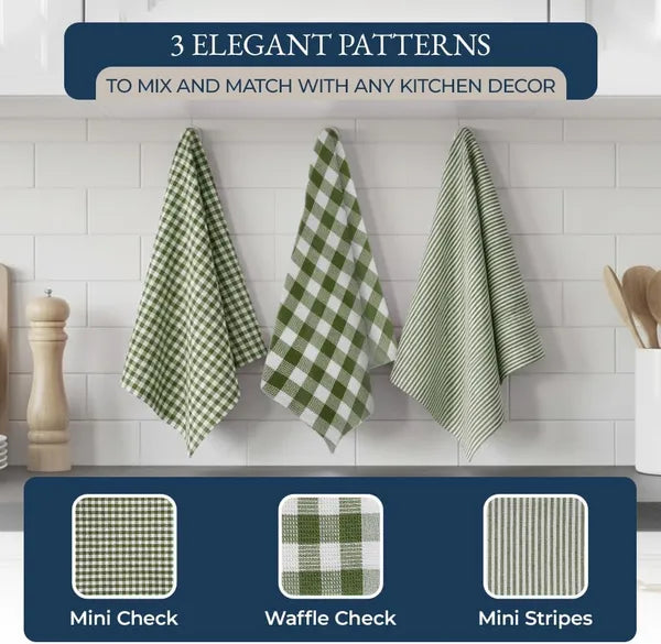 20 Pack Kitchen Towels & Pot Holders Set, Olive Green Cotton Dish Towels, Flour Sack Tea Towels, Absorbent Hand Towels & Heat Resistant Oven Mitts