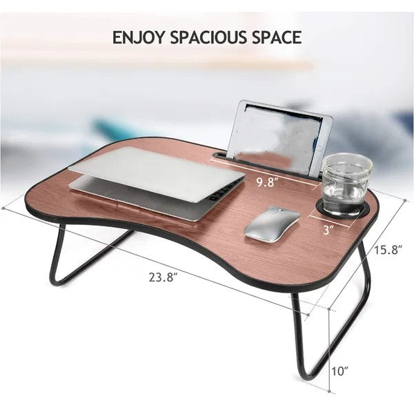 Laptop Bed Tray Table, Foldable Lap Desk with Cup Holder and Phone Slot, Portable Bed Desk for Sofa Couch