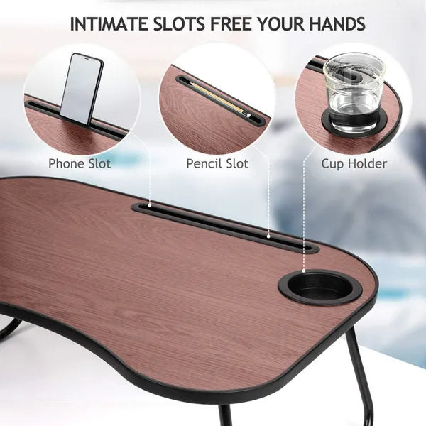 Laptop Bed Tray Table, Foldable Lap Desk with Cup Holder and Phone Slot, Portable Bed Desk for Sofa Couch