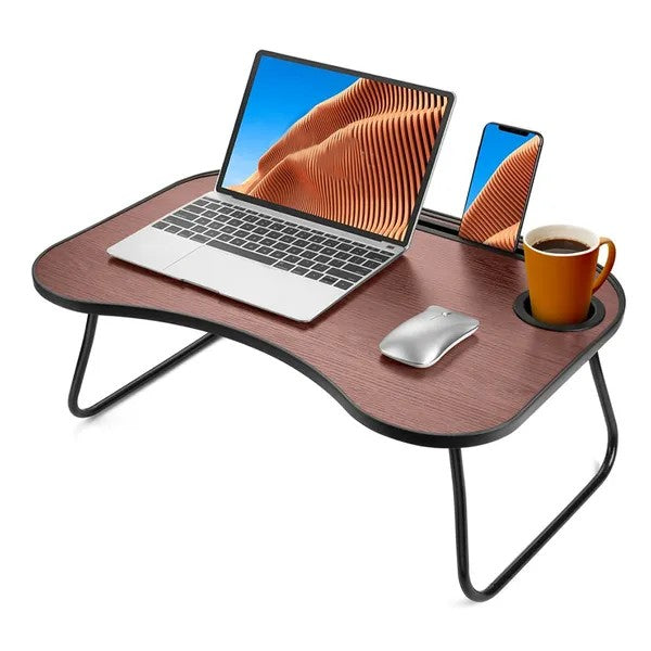 Laptop Bed Tray Table, Foldable Lap Desk with Cup Holder and Phone Slot, Portable Bed Desk for Sofa Couch