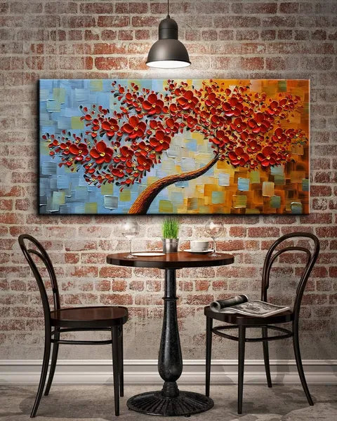 Aeelleea Framed Canvas Wall Art, 60×24 Inch Hand Painted 3D Red Floral Oil Painting, Modern Abstract Art for Living Room Bedroom Office Decor