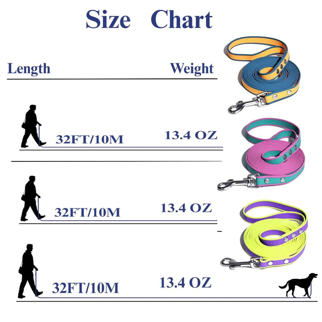 Waterproof PVC‑Coated Nylon Long Dog Training Leash, 360° Rotatable Clasp, Soft Padded Handle, Easy‑Clean Recall Lead, Multiple Lengths & Colors
