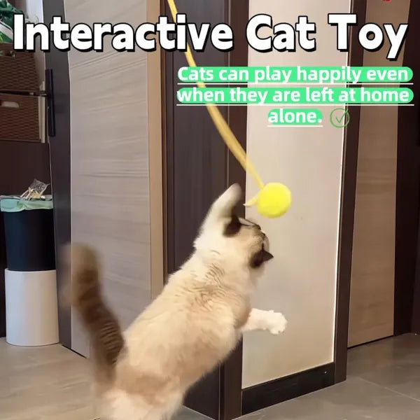 Leaping Cat Spring Toy, Interactive Hanging Enrichment Toy with Plush Ball and Bell for Indoor Cats and Kittens, Yellow, Pink, Blue