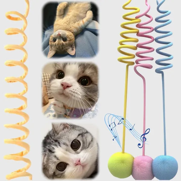 Leaping Cat Spring Toy, Interactive Hanging Enrichment Toy with Plush Ball and Bell for Indoor Cats and Kittens, Yellow, Pink, Blue
