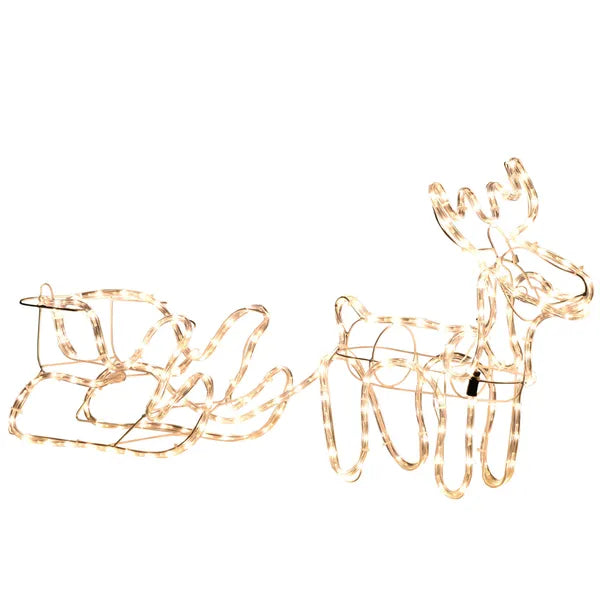 Aeelleea LED Christmas Reindeer Sleigh Decor with 35 Warm White Lights, Steel Frame, Indoor & Outdoor Holiday Yard Ornament