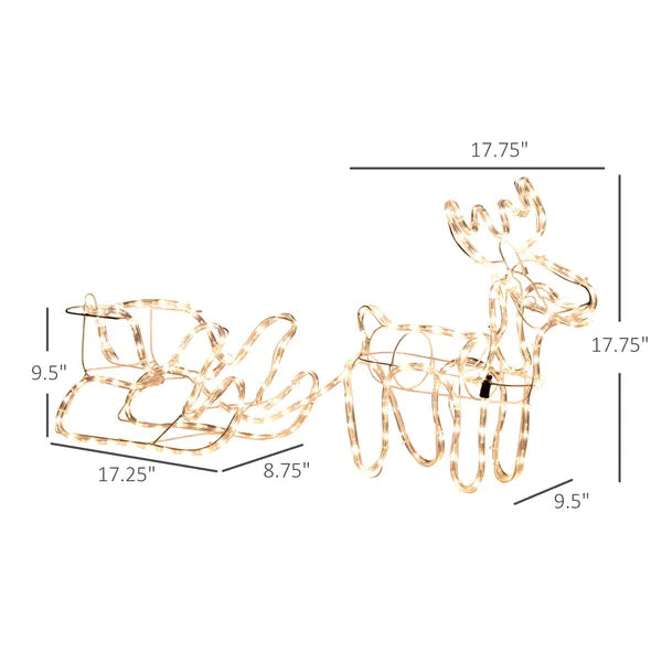 Aeelleea LED Christmas Reindeer Sleigh Decor with 35 Warm White Lights, Steel Frame, Indoor & Outdoor Holiday Yard Ornament