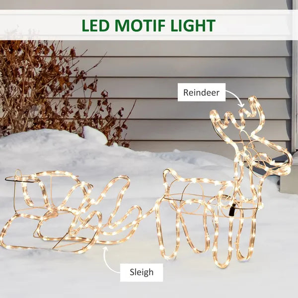 Aeelleea LED Christmas Reindeer Sleigh Decor with 35 Warm White Lights, Steel Frame, Indoor & Outdoor Holiday Yard Ornament