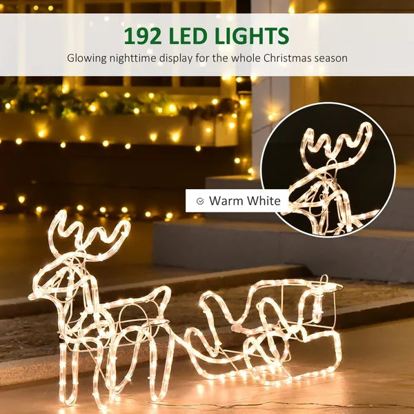 Aeelleea LED Christmas Reindeer Sleigh Decor with 35 Warm White Lights, Steel Frame, Indoor & Outdoor Holiday Yard Ornament