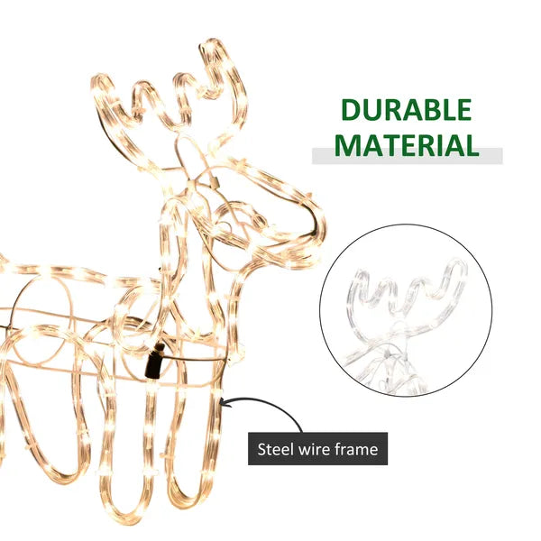 Aeelleea LED Christmas Reindeer Sleigh Decor with 35 Warm White Lights, Steel Frame, Indoor & Outdoor Holiday Yard Ornament