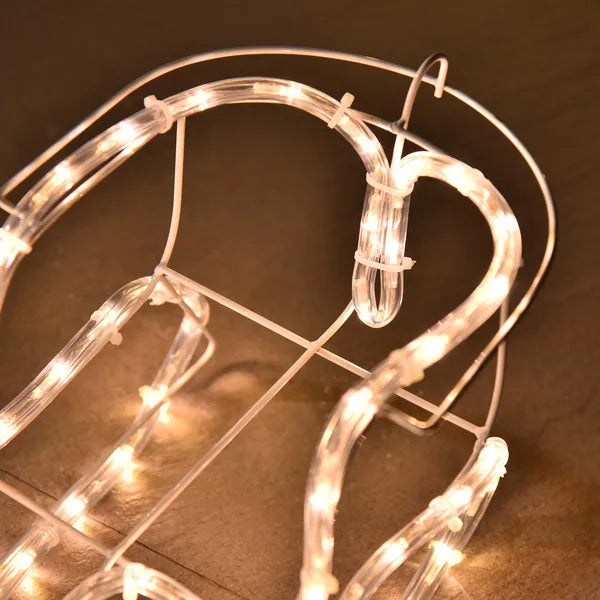 Aeelleea LED Christmas Reindeer Sleigh Decor with 35 Warm White Lights, Steel Frame, Indoor & Outdoor Holiday Yard Ornament