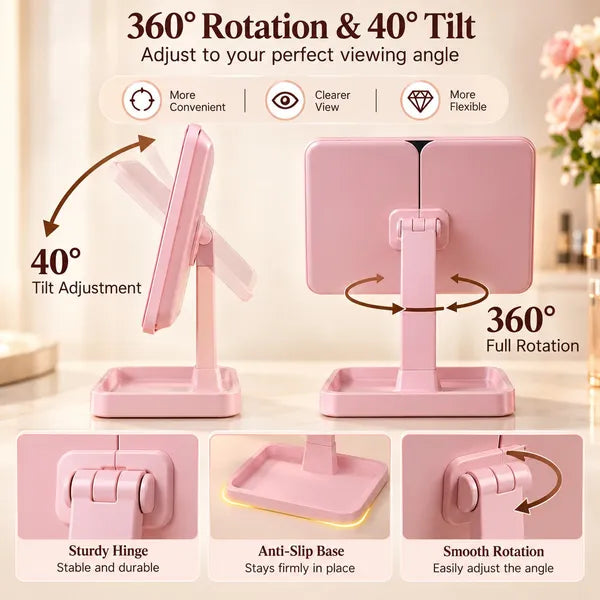 Aeelleea LED Lighted Foldable Makeup Mirror,1X/2X/3X Magnification,Touch Control Vanity Mirror with Storage Tray for Dresser Desktop  # 2. 商品英文介绍 + 参数
