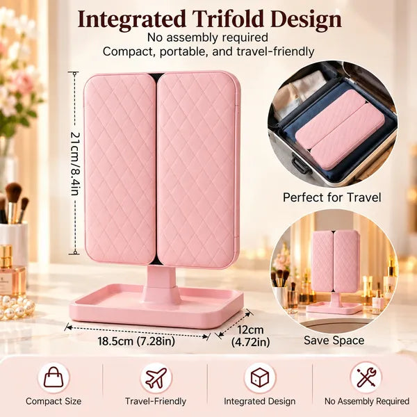 Aeelleea LED Lighted Foldable Makeup Mirror,1X/2X/3X Magnification,Touch Control Vanity Mirror with Storage Tray for Dresser Desktop  # 2. 商品英文介绍 + 参数
