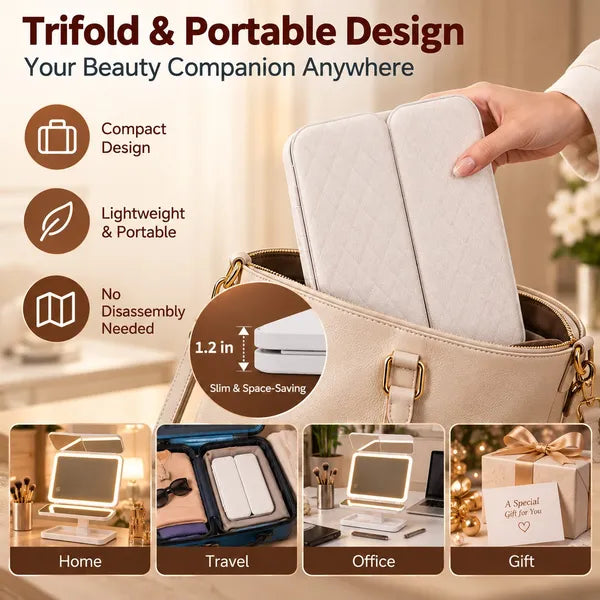 Aeelleea LED Lighted Foldable Makeup Mirror,1X/2X/3X Magnification,Touch Control Vanity Mirror with Storage Tray for Dresser Desktop  # 2. 商品英文介绍 + 参数