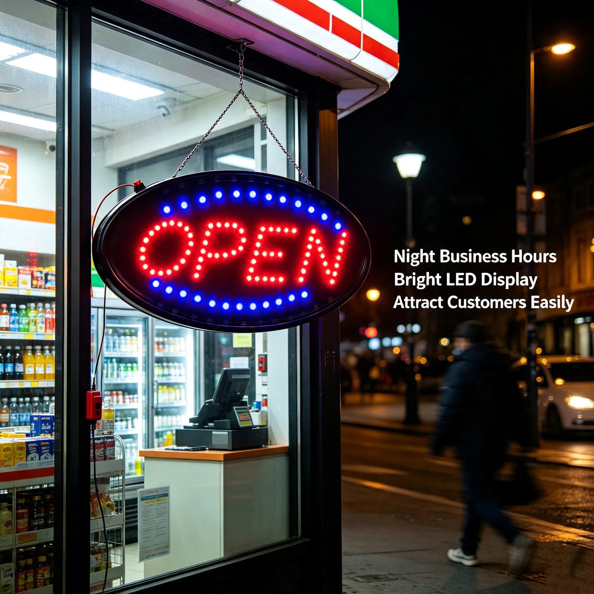 AEELLEEA LED Open Sign for Business, 18.9 x 8 Inch Ultra Bright Neon Open Sign, 100K Hrs, Red & Blue Flashing, 1.14 lbs, Bar Cafe