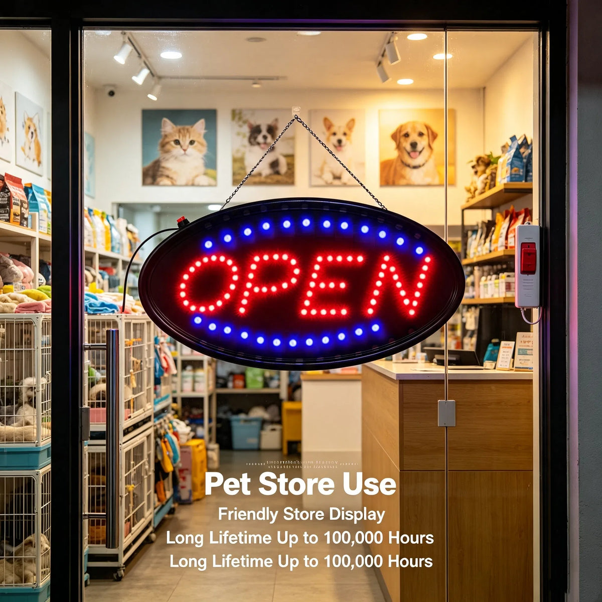 AEELLEEA LED Open Sign for Business, 18.9 x 8 Inch Ultra Bright Neon Open Sign, 100K Hrs, Red & Blue Flashing, 1.14 lbs, Bar Cafe