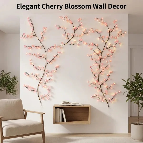 Aeelleea LED Cherry Blossom Branch Vine Lights with Remote, 8 Modes USB Powered, Indoor Wall Decor for Bedroom Home
