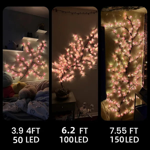 Aeelleea Cherry Blossom Willow Vine LED Branch Lights 6.2FT,96LED 8 Modes Remote Floral String Lights for Bedroom Wall Christmas Halloween Decor