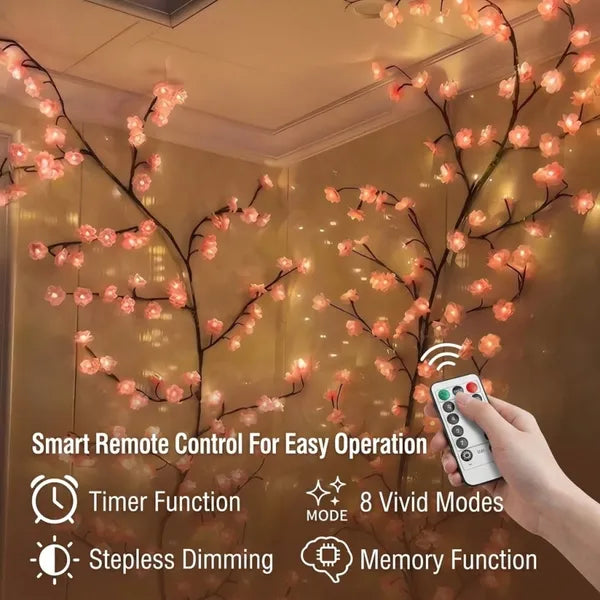 Aeelleea LED Cherry Blossom Branch Vine Lights with Remote, 8 Modes USB Powered, Indoor Wall Decor for Bedroom Home
