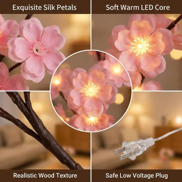 Aeelleea Cherry Blossom Willow Vine LED Branch Lights 6.2FT,96LED 8 Modes Remote Floral String Lights for Bedroom Wall Christmas Halloween Decor