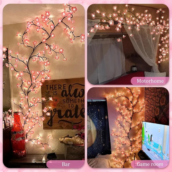 Aeelleea LED Cherry Blossom Branch Vine Lights with Remote, 8 Modes USB Powered, Indoor Wall Decor for Bedroom Home