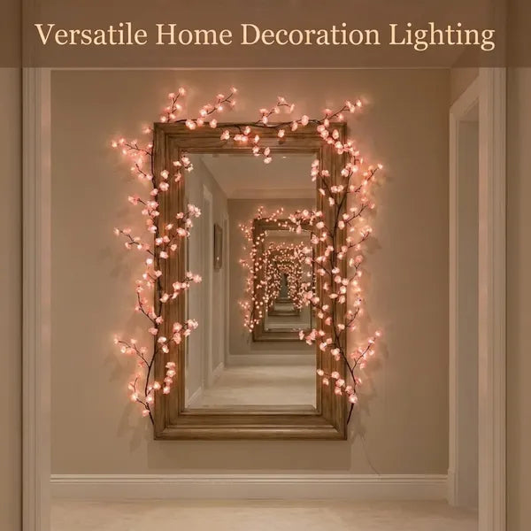 Aeelleea LED Cherry Blossom Branch Vine Lights with Remote, 8 Modes USB Powered, Indoor Wall Decor for Bedroom Home