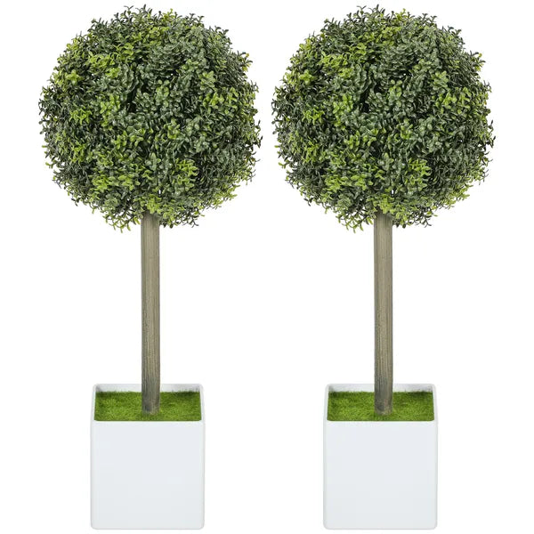 Set of 2 Lifelike Faux Boxwood Topiary Balls, 114‑PE‑Leaf Artificial Greenery with Planter for Home & Office Indoor Decor