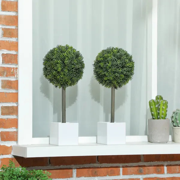 Set of 2 Lifelike Faux Boxwood Topiary Balls, 114‑PE‑Leaf Artificial Greenery with Planter for Home & Office Indoor Decor