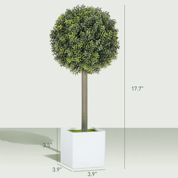 Set of 2 Lifelike Faux Boxwood Topiary Balls, 114‑PE‑Leaf Artificial Greenery with Planter for Home & Office Indoor Decor