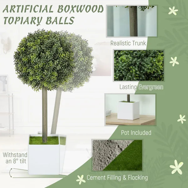 Set of 2 Lifelike Faux Boxwood Topiary Balls, 114‑PE‑Leaf Artificial Greenery with Planter for Home & Office Indoor Decor