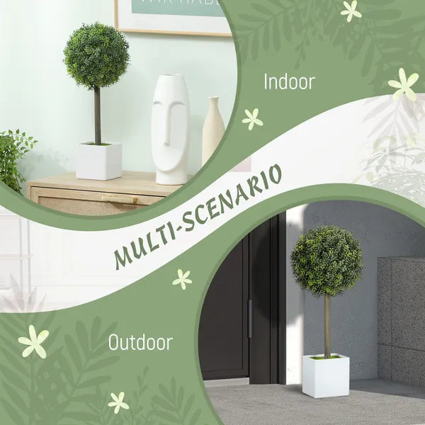 Set of 2 Lifelike Faux Boxwood Topiary Balls, 114‑PE‑Leaf Artificial Greenery with Planter for Home & Office Indoor Decor