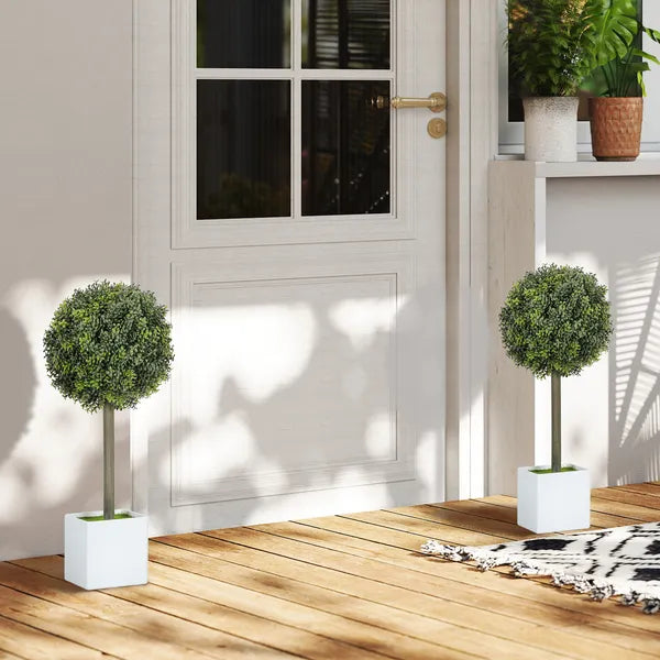 Set of 2 Lifelike Faux Boxwood Topiary Balls, 114‑PE‑Leaf Artificial Greenery with Planter for Home & Office Indoor Decor