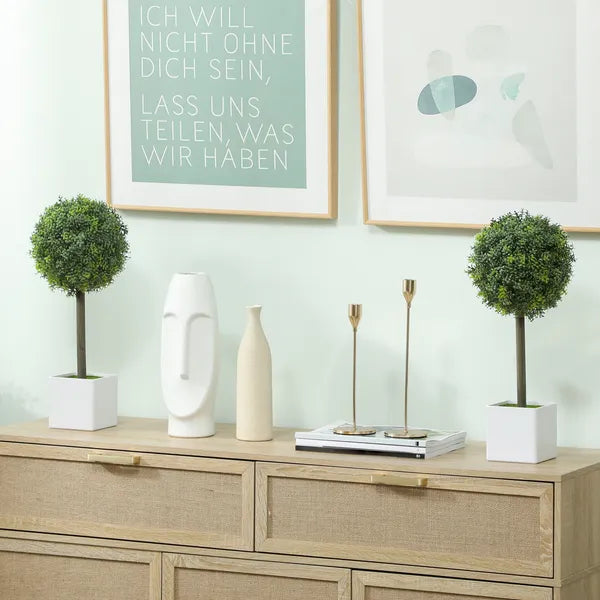 Set of 2 Lifelike Faux Boxwood Topiary Balls, 114‑PE‑Leaf Artificial Greenery with Planter for Home & Office Indoor Decor