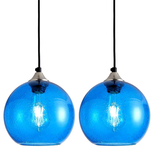 Aeelleea Light Blue Glass Pendant Lights, 7.9 in Globe Pendant Light Fixture 2 Pack for Kitchen Island Bedroom Dining Room
